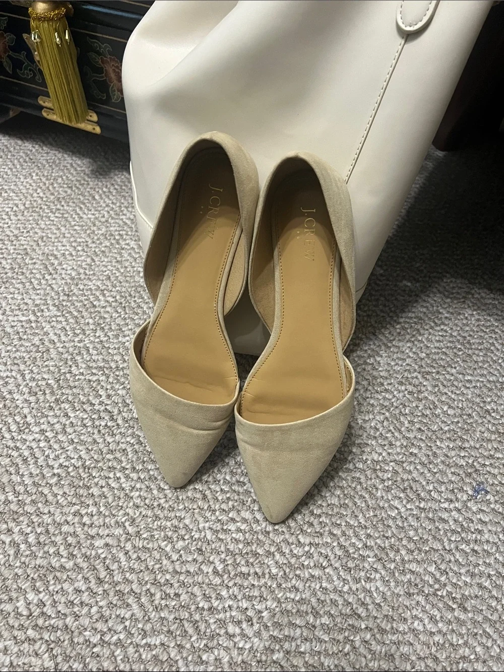 J. Crew Beige Pointed D'Orsay Suede Flats